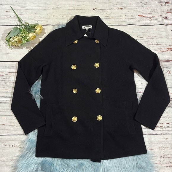 NWT J. Crew Black Warwick gold button double breasted sweater blazer - Picture 8 of 10